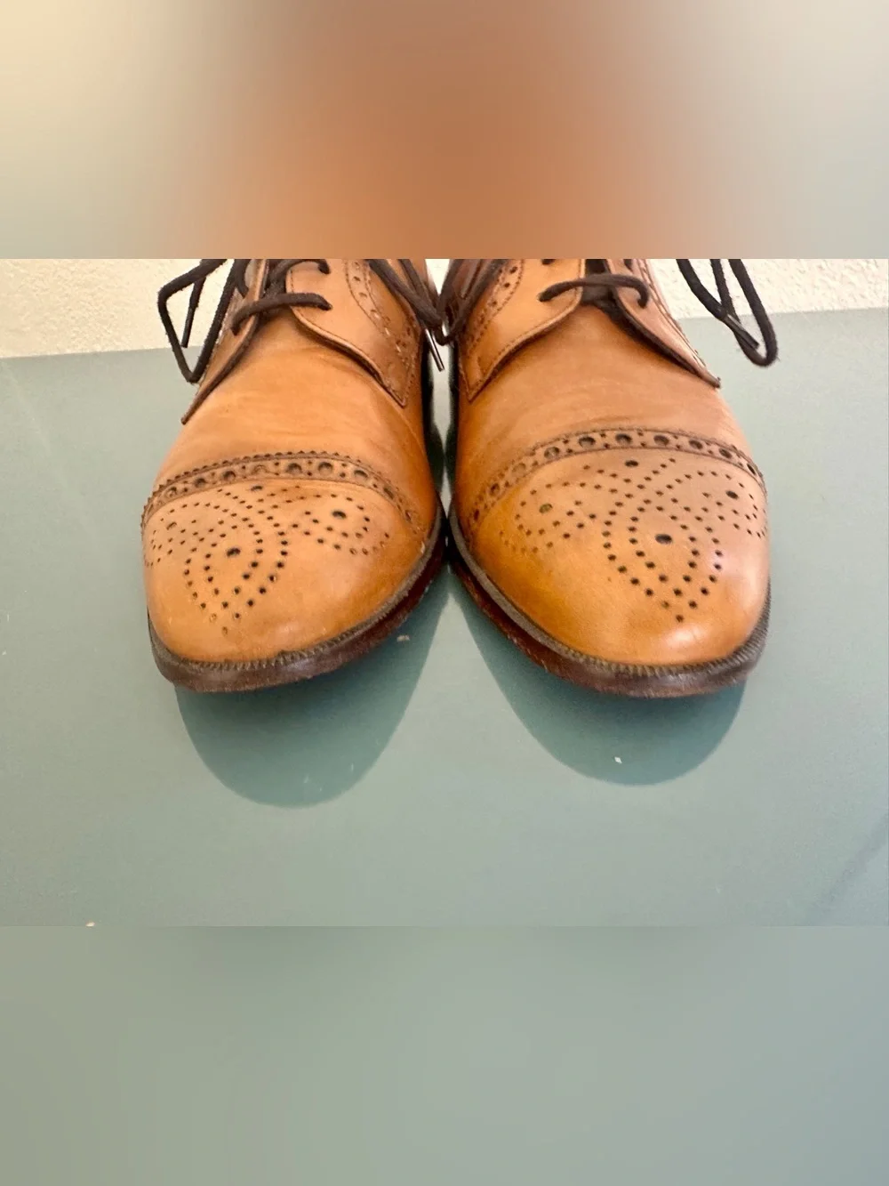 VTG Brassboot Mens Oxford Sz 8.5 D Tan Leather Cap Toe Brogue Italy Dress Shoes